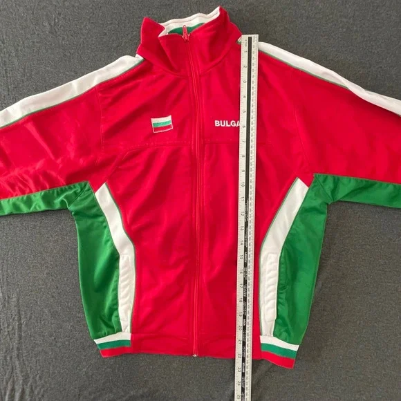 Vintage 90s Bulgaria Track Jacket Youth XL Red Green Spellout